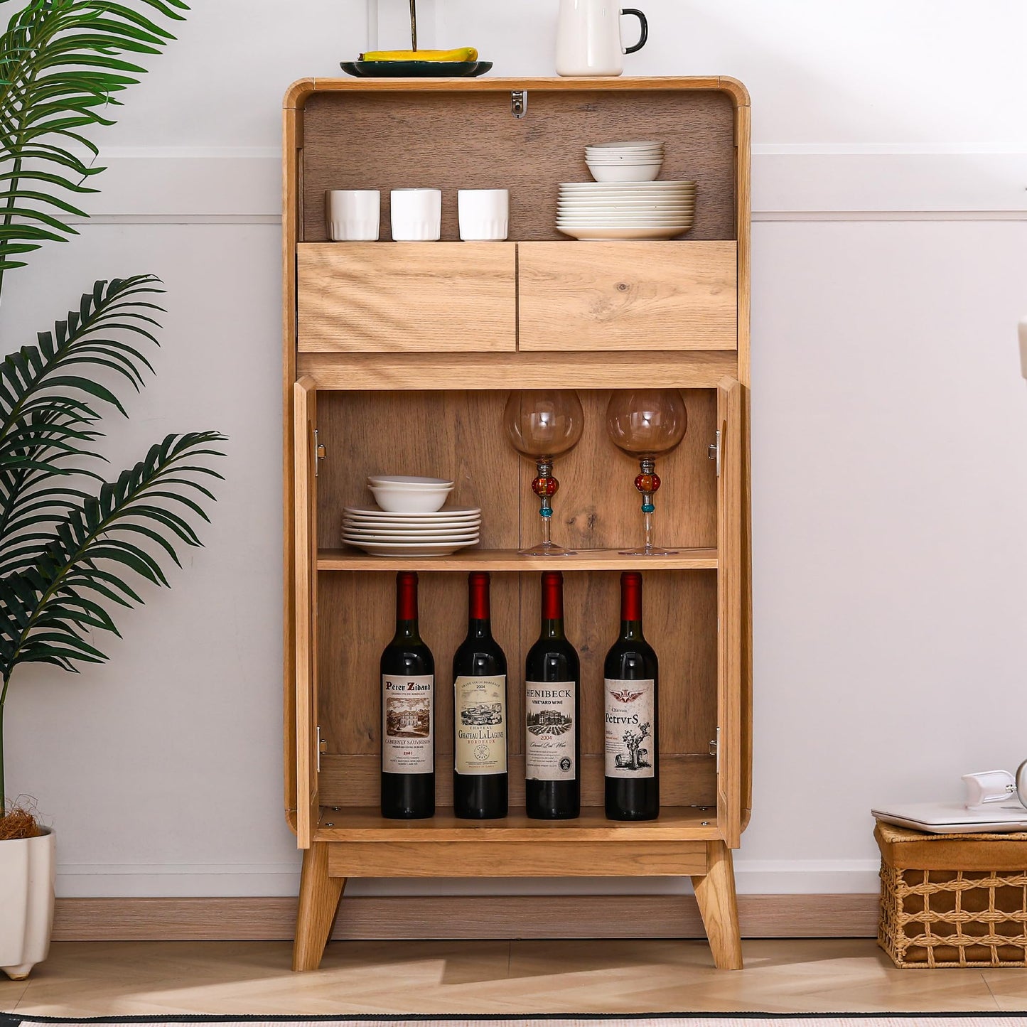 GlowVitaHome 45" H Tall Buffet Cabinet with Adjustable Shelves, Modern Accent Sideboard with Doors and Drawers, Kitchen Storage and Coffee Bar Cabinet for Living Room,Dining Room, Entryway