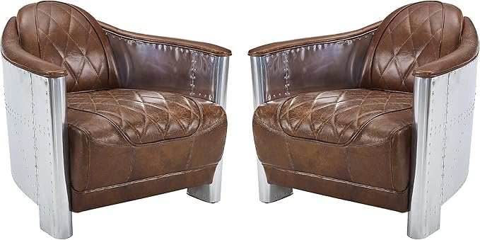Art Leon Genuine Leather Accent Chair, Mid Century Industrial Armchair