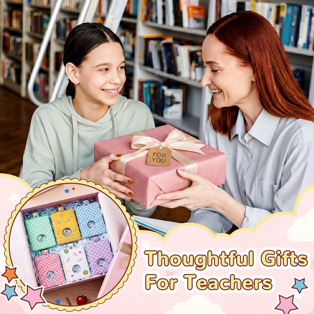 Gueevin 6 Pcs Teacher Alarm Badge Holder 4.2x2.8 Inch Checkerboard Alarm ID Badge Holder for Teachers Educator Staff School Teacher Appreciation Gift