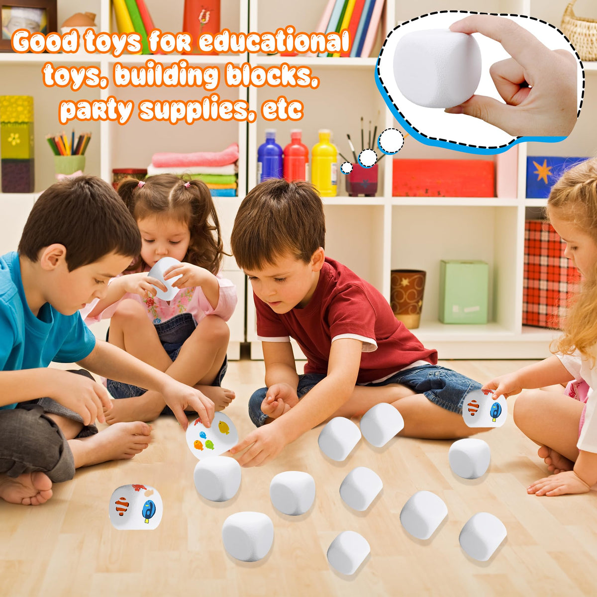 30 Pack 2 Inch Back to School White EVA Foam Dices Blank Dice Cubes Bulk DIY Graffiti Foam Building Blocks for Creative Painting Crafting Game Counting Modeling Art Project Party Favors