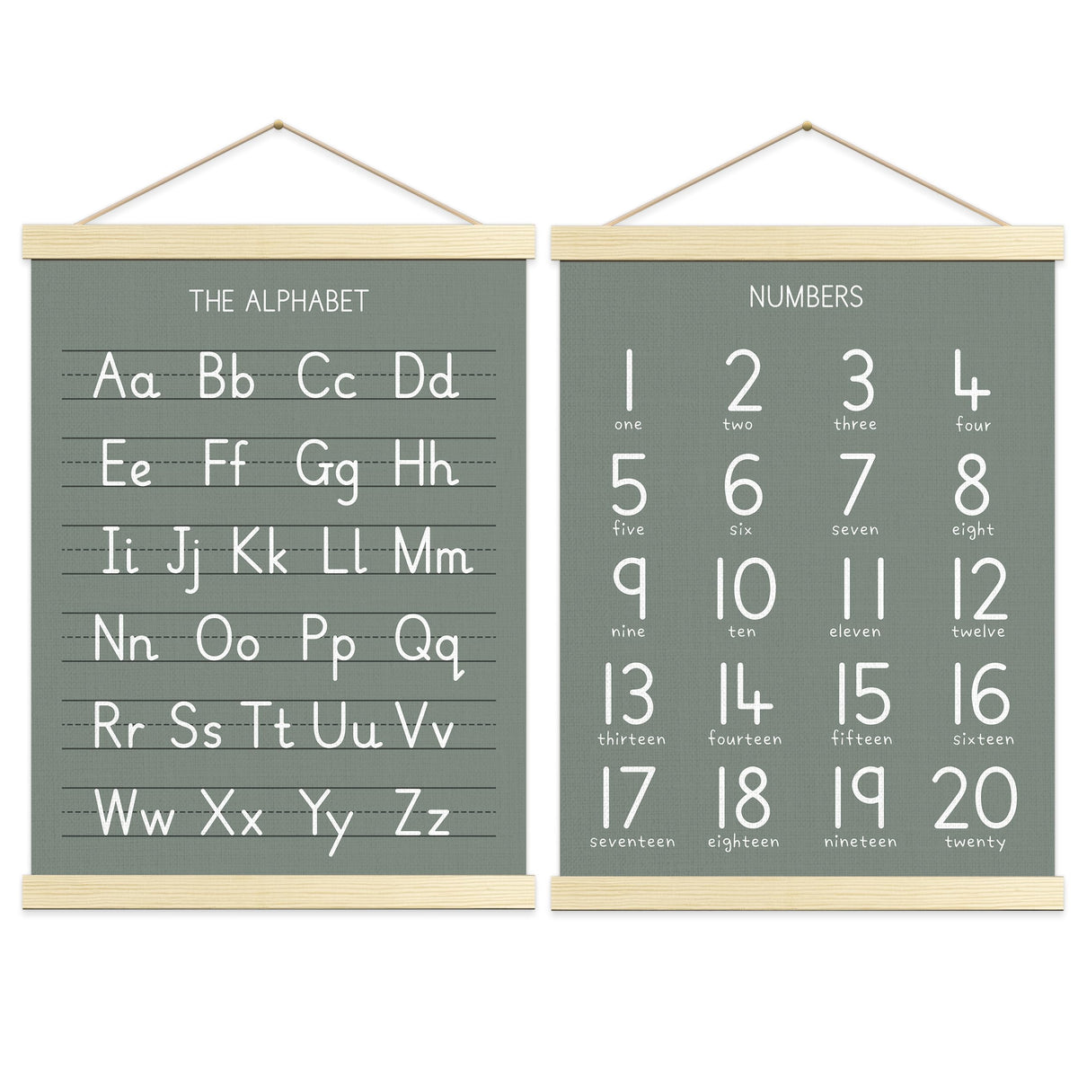 Numbers Alphabet Poster for Toddlers,Educational Wall Chart for Nursery Kids Learning, Homeschool & Playroom Decor and Bedroom for Wooden Hanger Frame Set of 2, 12x18 Inch - A02