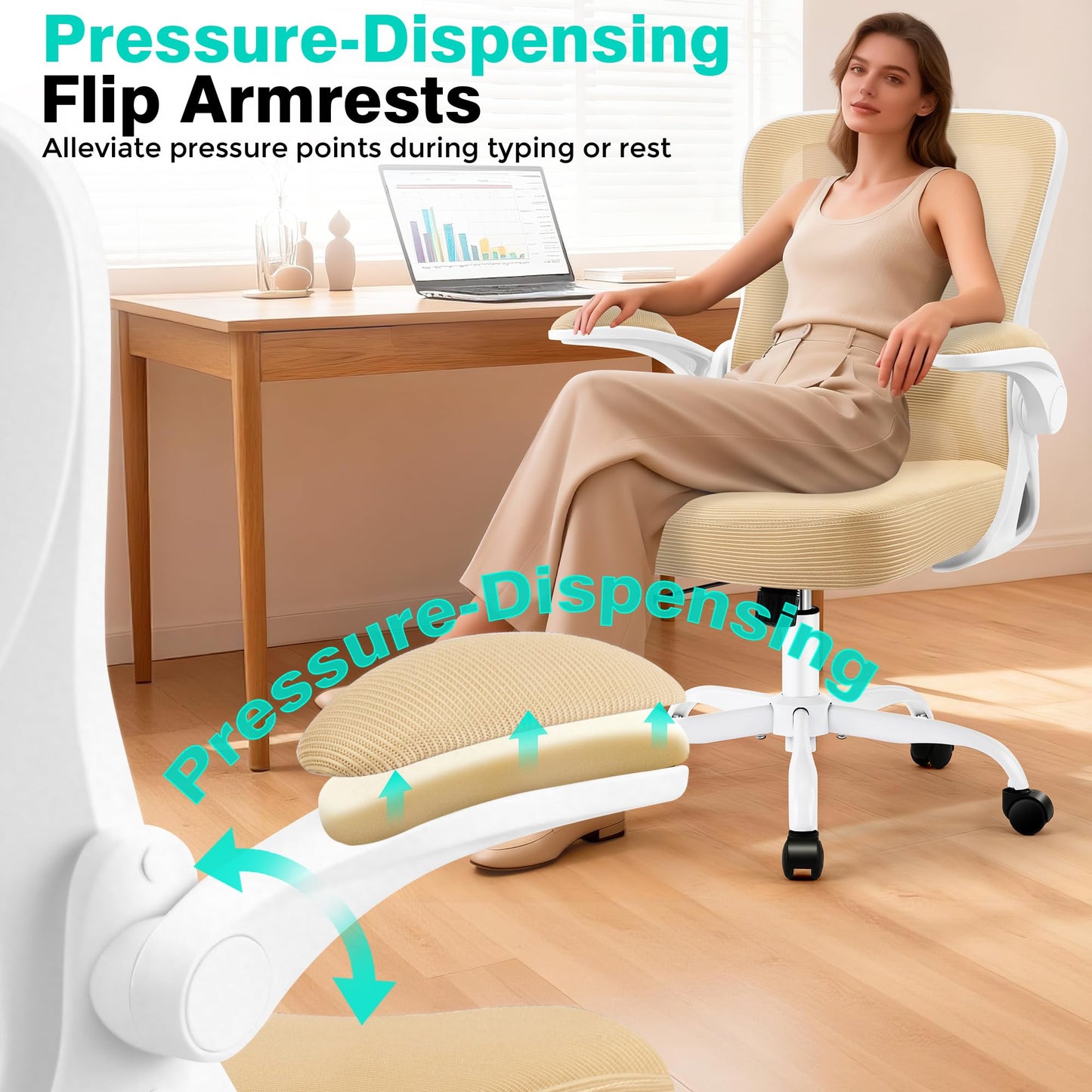 AreShark Office Chair - Ergonomic Breathable Mesh Desk Chair with Adjustable Lumbar Support and Flip-up Armrests - Executive High Back Rolling Swivel Comfortable Computer Gaming Chair for Home Office