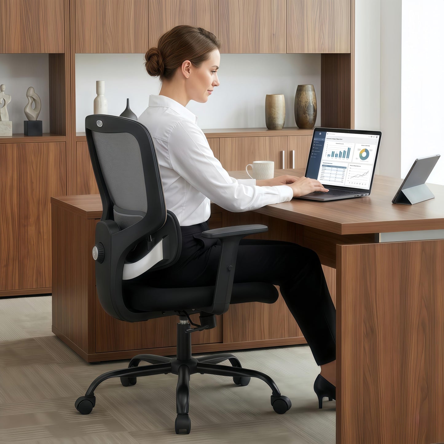 ZLHECTO® Ergonomic Office Chair, Executive Office Chair with Lumbar Support, Adjustable Height Arms 360° Swivel Mesh Desk Chair, Quiet Rolling Computer Chair for Home Office BIFMA Certified-300LBS