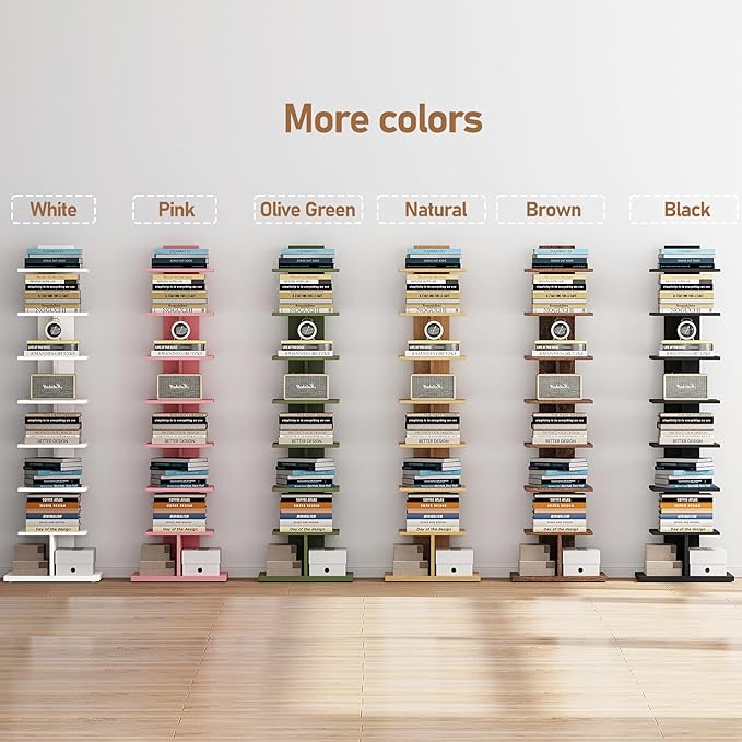 TUTOTAK Bookshelf, 8-Tier Bookcase, Narrow Spine Book Shelf