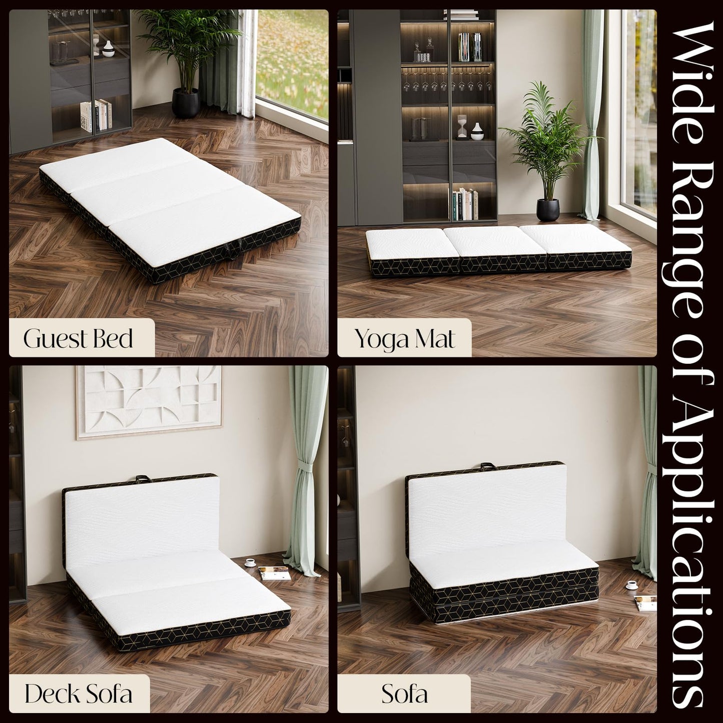 GEMBED Tri-Fold Memory Foam Mattress Twin - 4 Inch Portable Folding Sofa Bed with Handle & Washable Cover, Floor Sofa Bed with Non-Slip Base, Space-Saving for Room, Travel, Guest Bed, RV, 75"x38"x4"