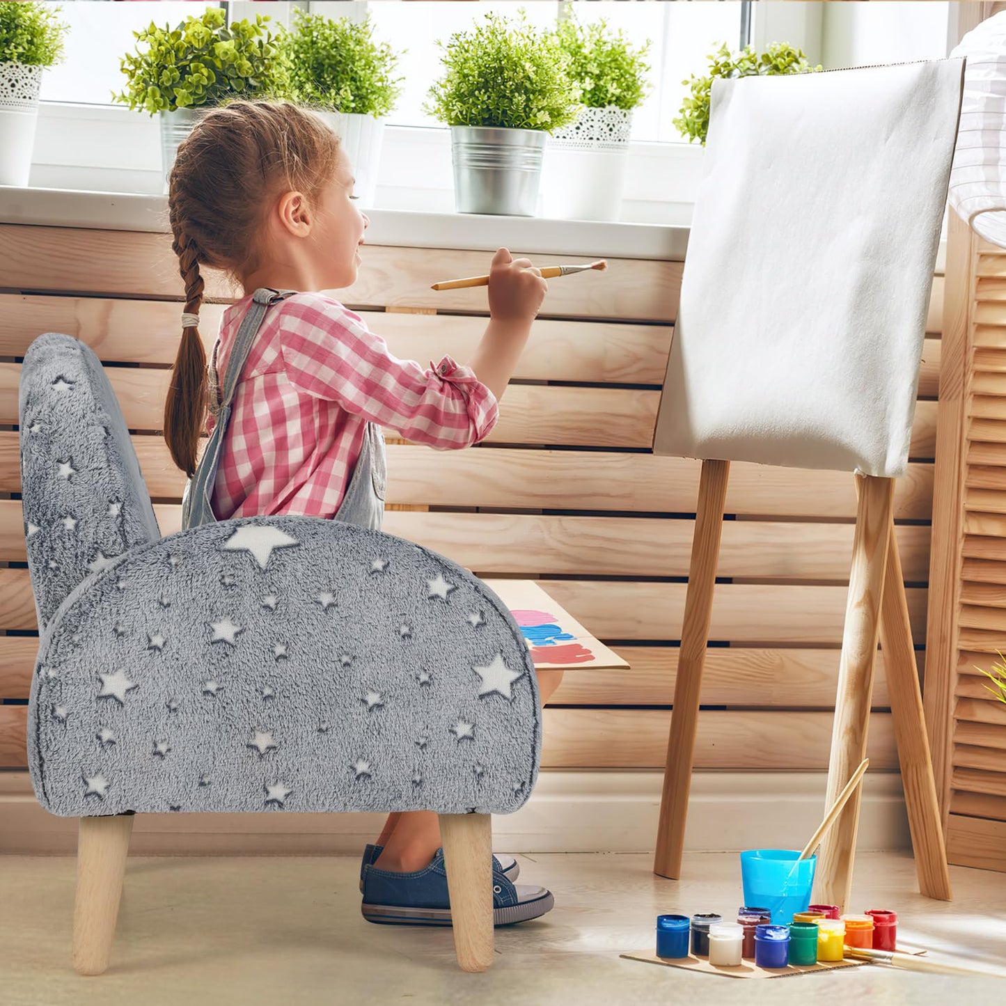 INFANS Kids Sofa with Glow in The Dark, Toddler Armchair Couch with Solid Wooden Frame Anti-Tipping, Upholstered Comfy Foam Children Chair for Kindergarten Playroom Preschool, Gift for Boys Girls