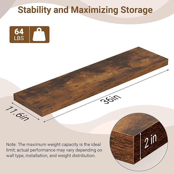 36 Inch Floating Shelves, 12 Inch Deep Floating Shelves