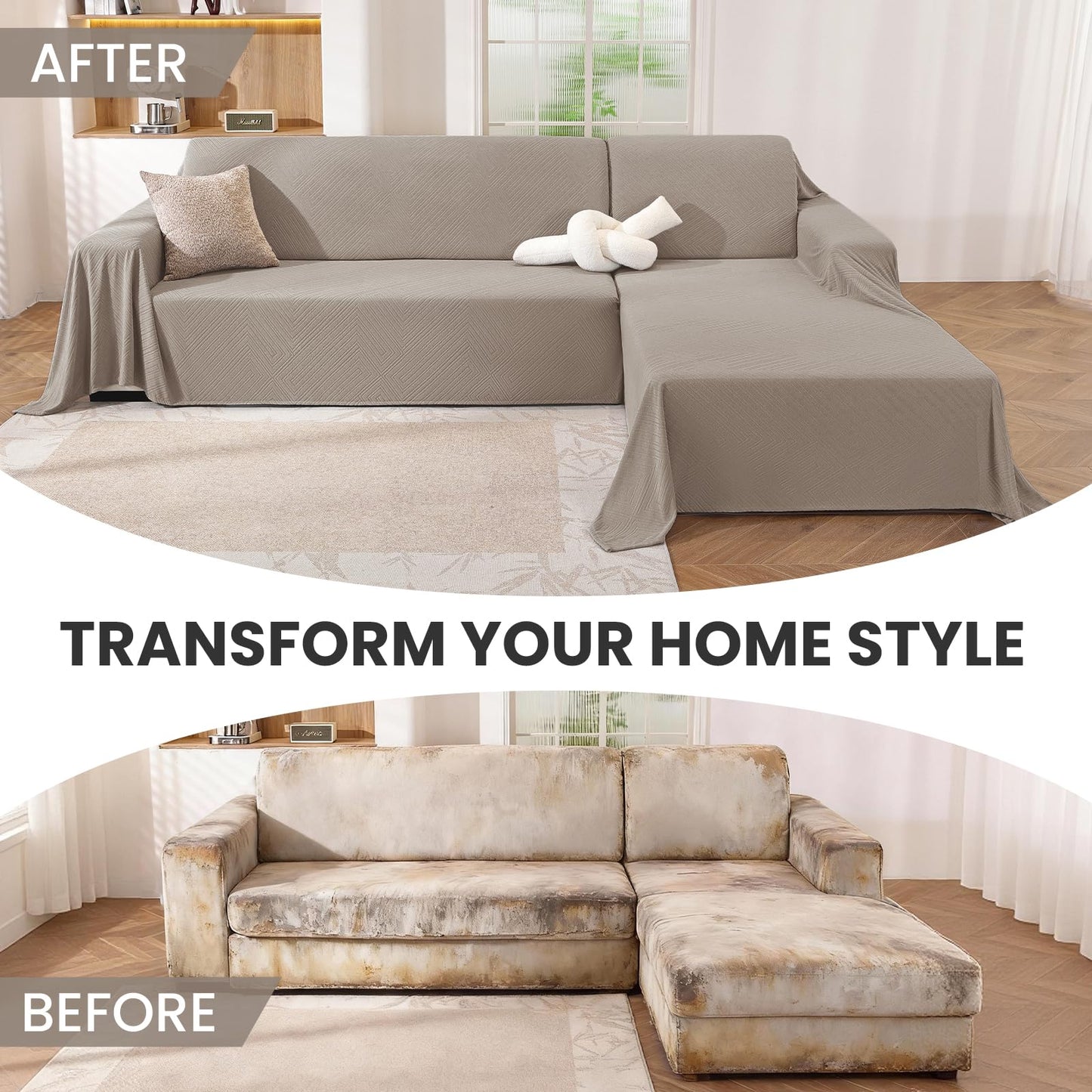 CYCMACO Sectional Couch Covers for Dogs 2 Pieces, Pet Couch Covers for Sectional Sofa, Washable L Shaped Couch Cover, Couch Blanket Furniture Protector (X-Large: 78" x 110" + 78" x 118", Khaki)