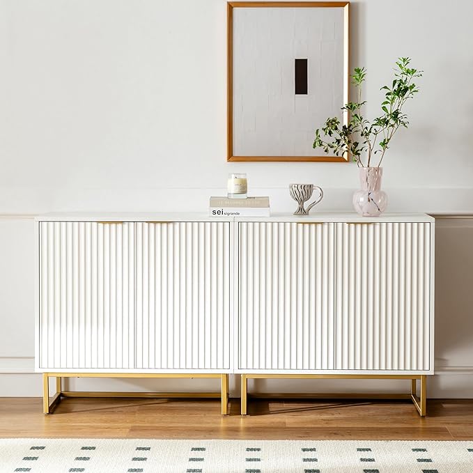 EYYTHUNG Fluted Cabinet with Storage Set of 3, Sideboard Buffet Cabinet with