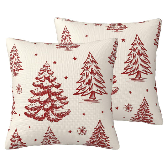 ALNMVVON Christmas Tree Pillow Covers Xmas Red and Cream Pine Tree Decorative Throw Pillows Covers 18x18 Inch Set of 2 Winter Xmas Holiday Pillowcase Farmhouse Cushion Cover for Couch Sofa Bedroom