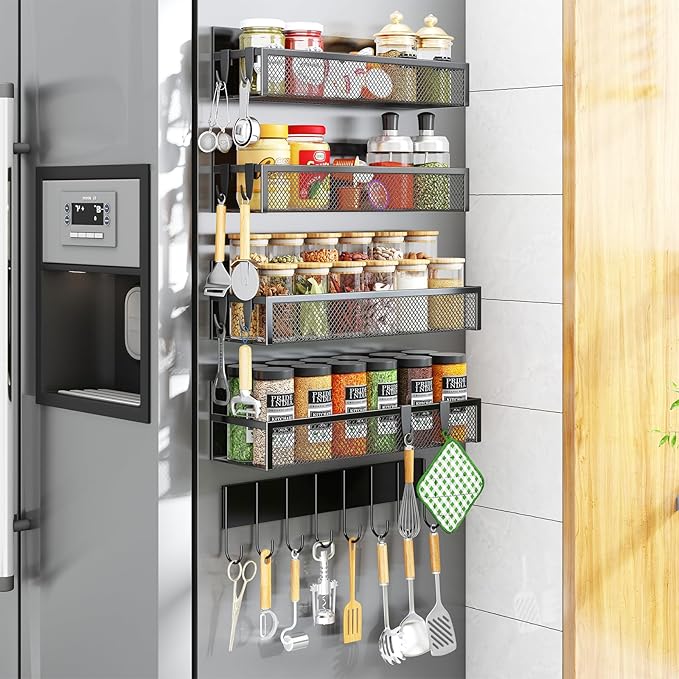 Aufworld Magnetic Spice Rack for Refrigerator, 5 Pack Magnetic Shelf, Moveable