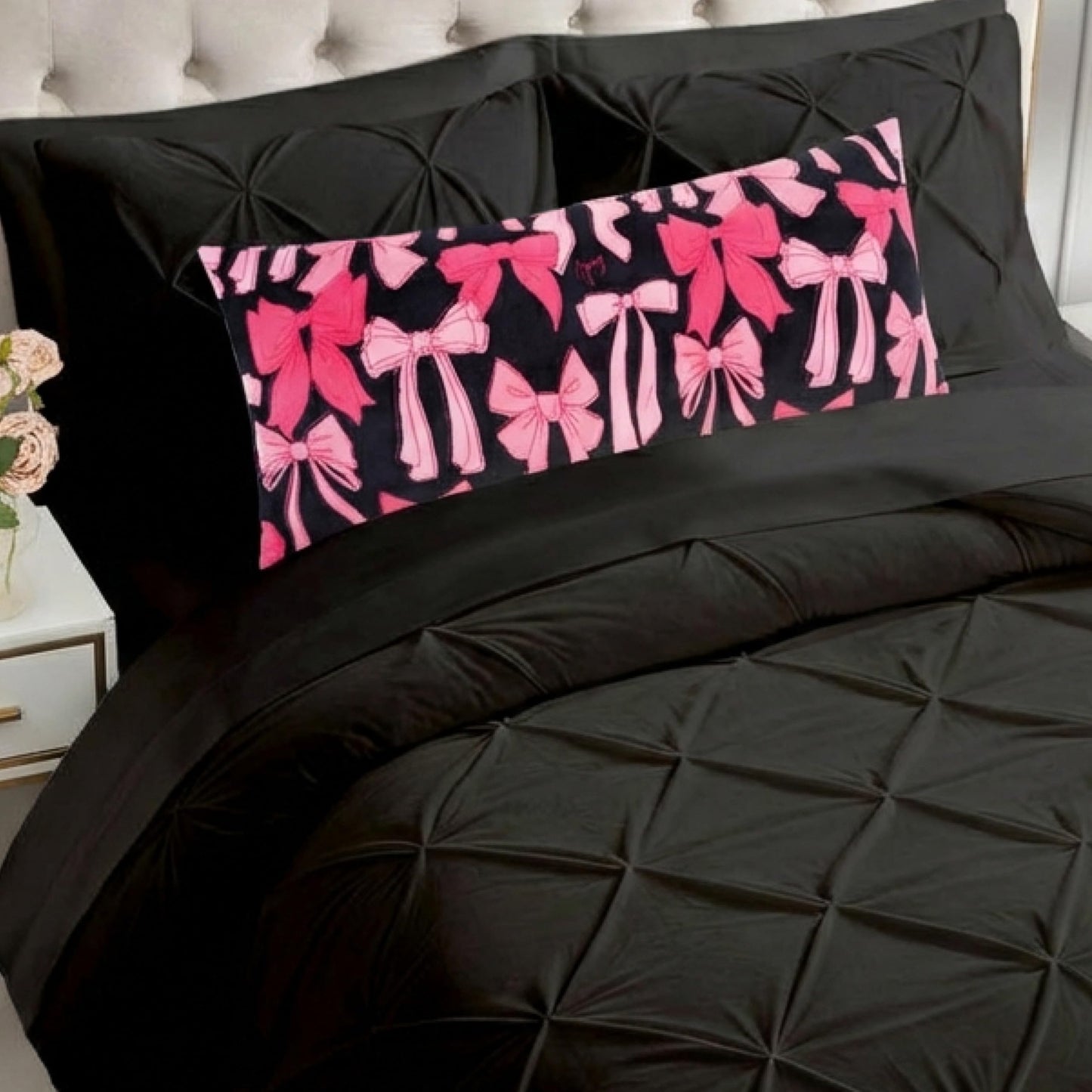 Juicy Couture 20" x 48" Plush Body Pillow, Princess Bows Black