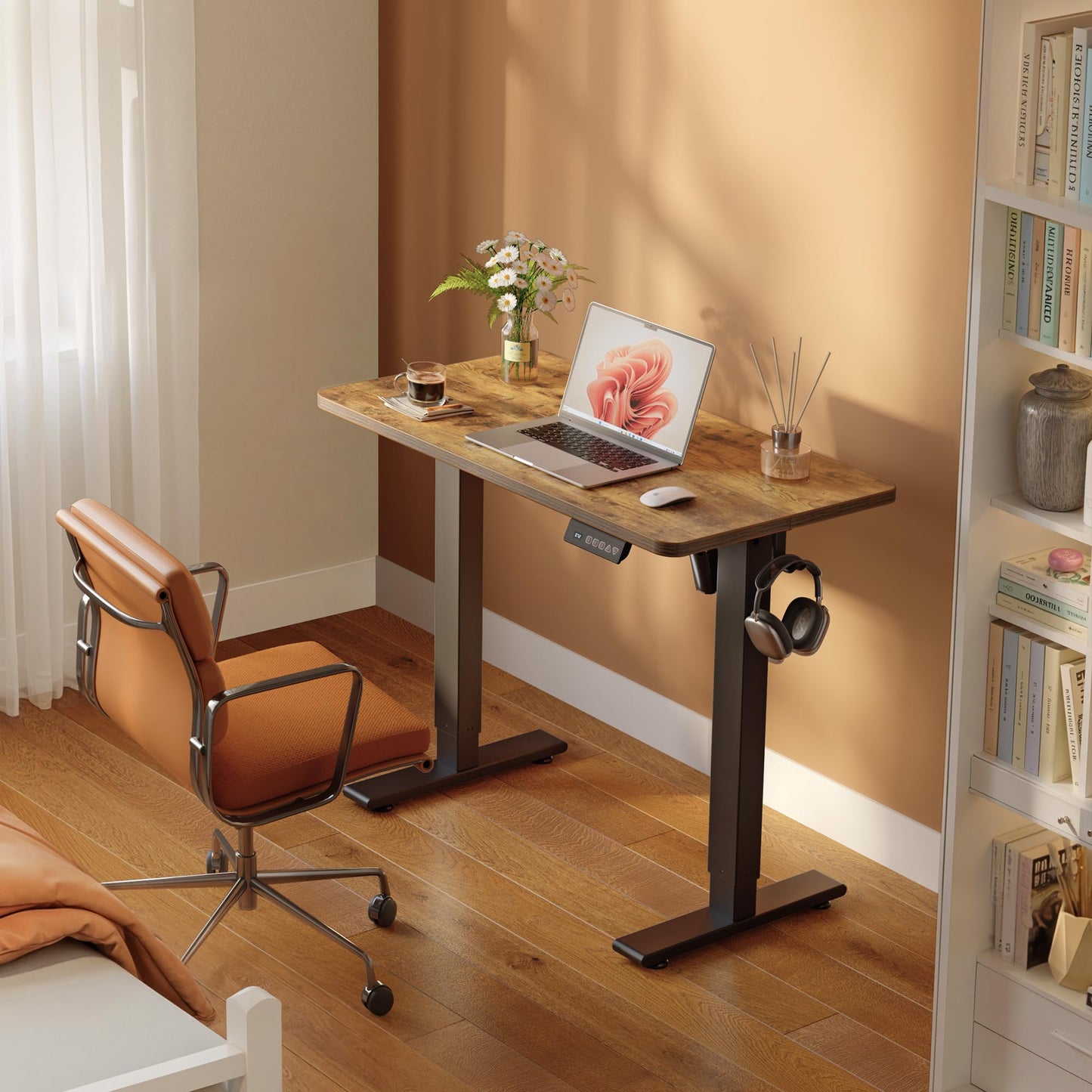 FEZIBO 40 x 24 Inches Electric Standing Desk Adjustable Height, 3 Memory Height Settings, Sit Stand Up Desk for Home Office & Computer Workstation, Rustic Brown
