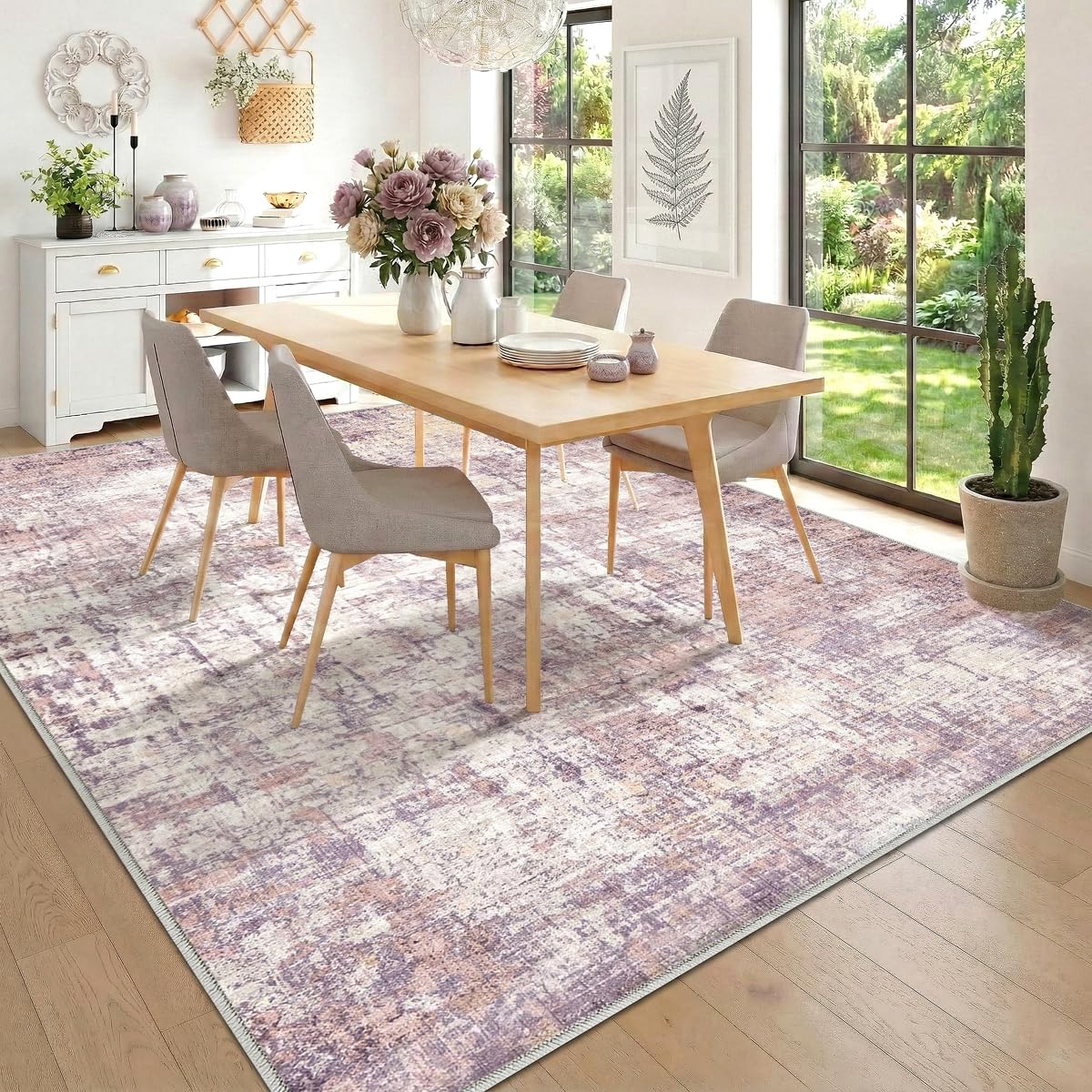Syrlfar 8x10 Area Rugs Washable Living Room Rug-No Slip Soft Carpets Modern Abstract Indoor Floor Stain Resistant Large Carpet for Bedroom Dining Room Farmhouse Nursery Home Office Pink