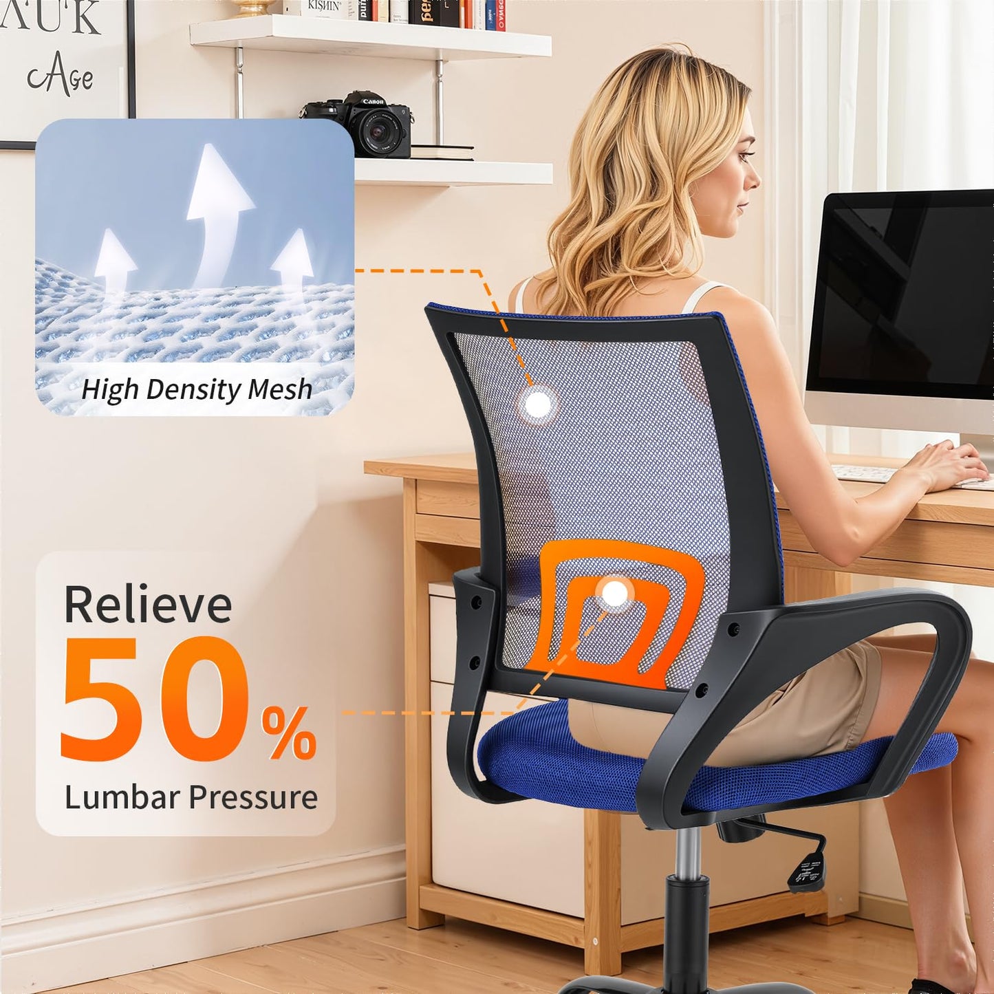 BestOffice Office Chair Ergonomic Cheap Desk Chair Mesh Computer Chair Lumbar Support Modern Executive Adjustable Stool Rolling Swivel Chair for Back Pain (Blue)