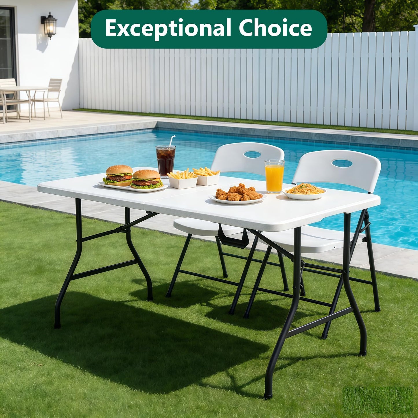 MAKE CHANGES Folding Table 5FT Heavy Duty Plastic Table with Handle, Foldable&Portable, Fold-in-Half Utility Tables for Outdoor, Dining, Wedding, Events, Indoor, Picnic, Camping, Party,Khaki