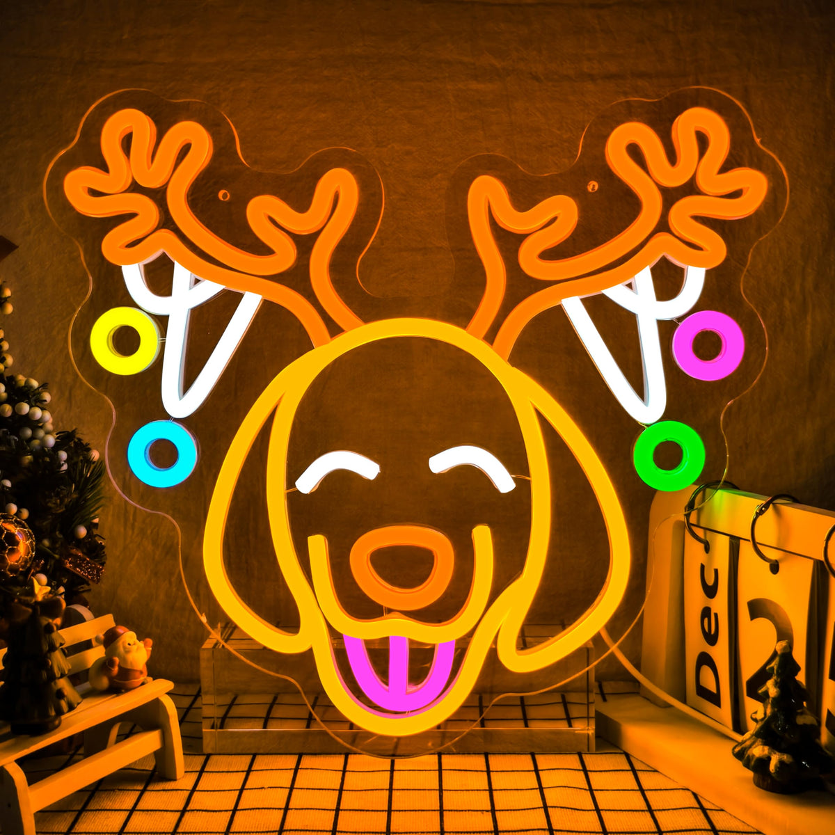 Christmas Elk Neon Sign for Wall Decor Dimmable Christmas Neon Light Dog Led Night Led christmas Sign for Xmas Party Gifts
