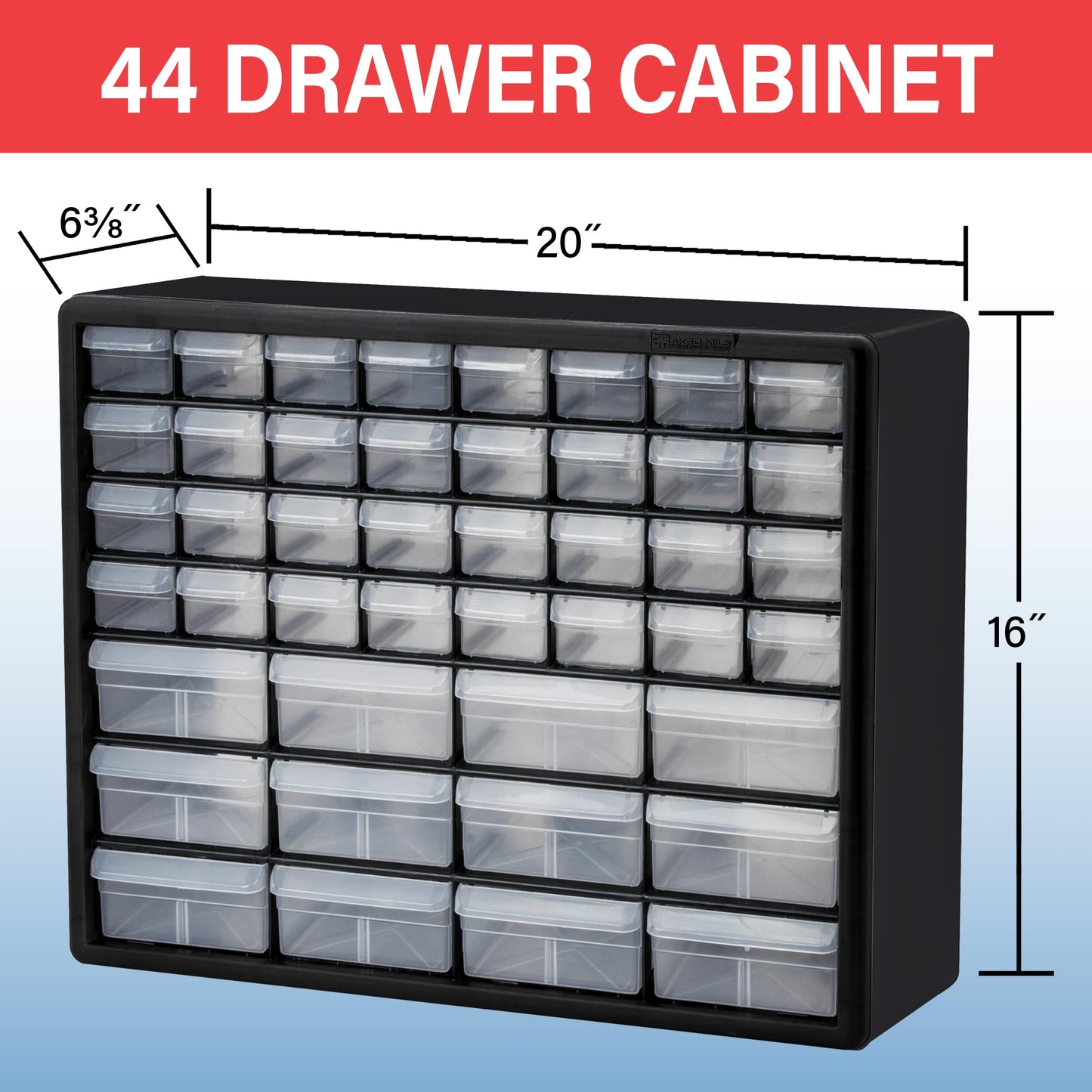 Akro-Mils 44-Drawer Plastic Drawer Storage Cabinet for Garage Organization, Bead Organizer, Building Bricks Storage, Teacher Toolbox, Makeup Organizer, 20" W x 6" D x 16" H, 10144 Yellow