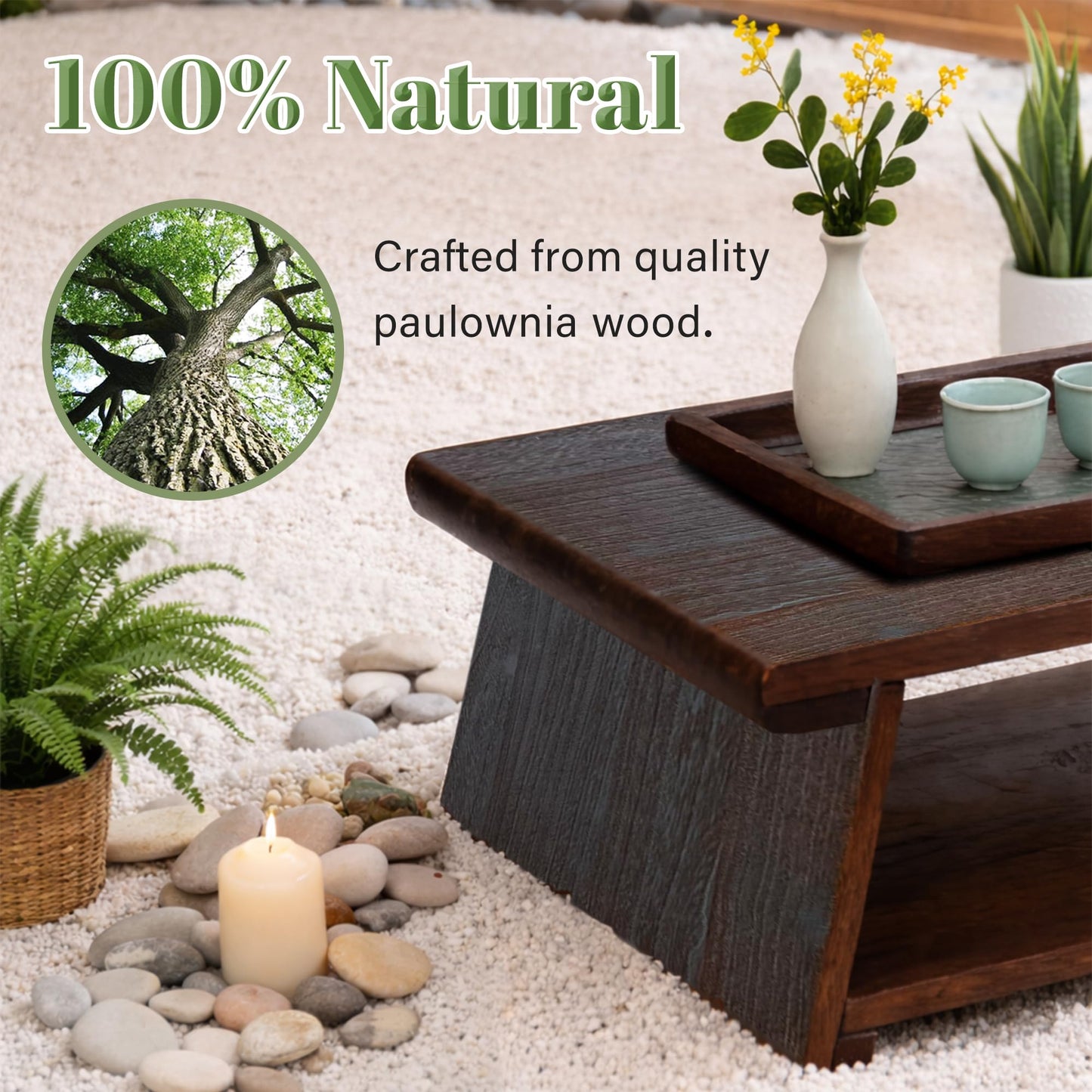 koretech Japanese Low Floor Table Folding Coffee Tables,23''x13.5'' Paulownia Wood Tables Tatami Tables Meditation Table Altar with Storage