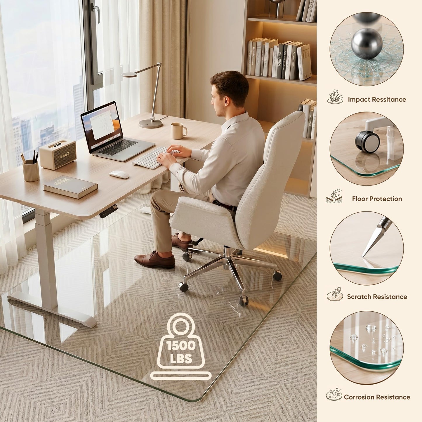 Antok Tempered Glass Chair Mat, 48"x72" Office Chair Mat for Carpet & Hardwood Floors, Heavy Duty 0.2" Desk Chair Mat for Smooth Rolling at Home or Office