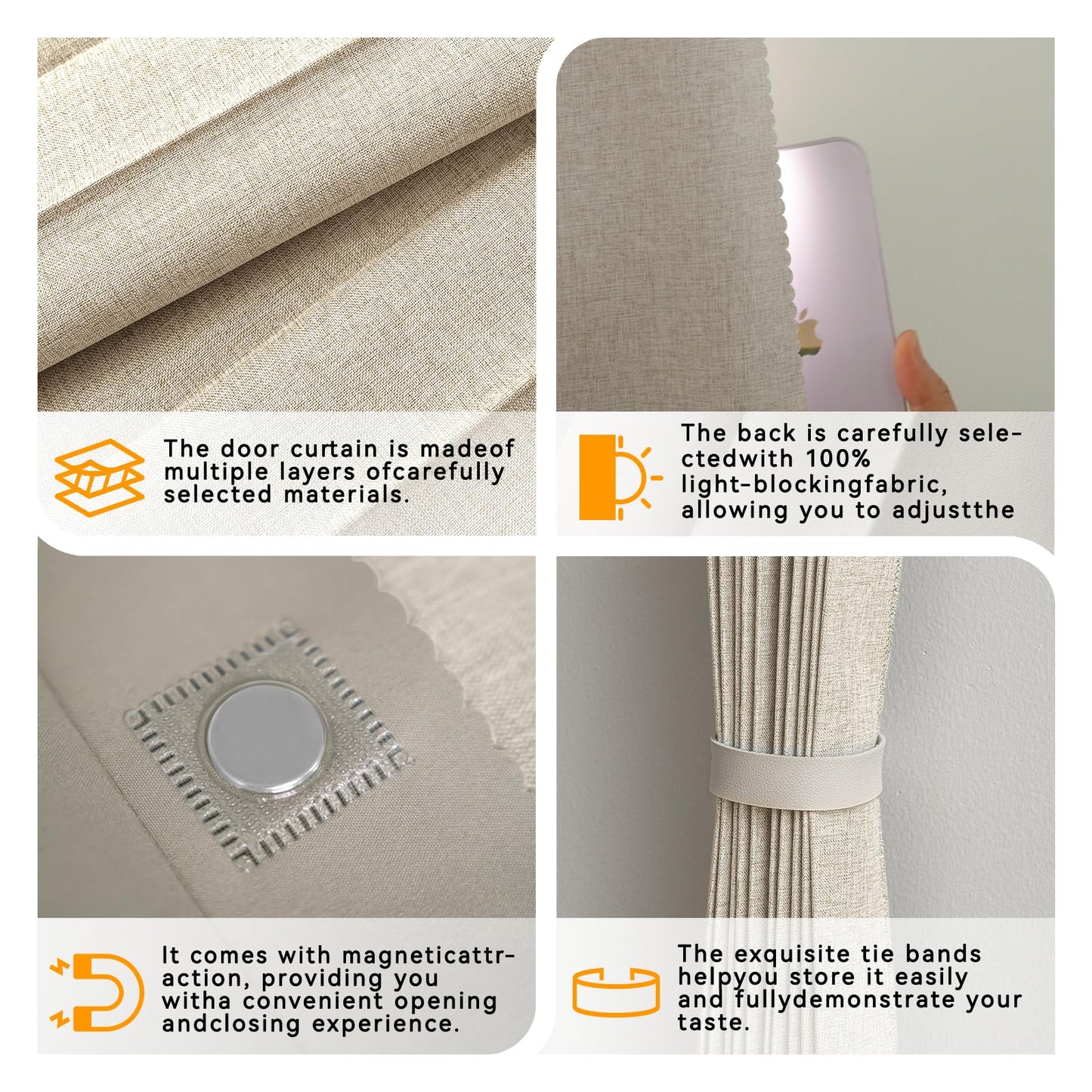 Jilron Accordion Door Curtain Set - 100% Blackout, with Curtain Rod Included, for Bedroom Privacy Protection (Off white-43 W x 78" L+Rod)