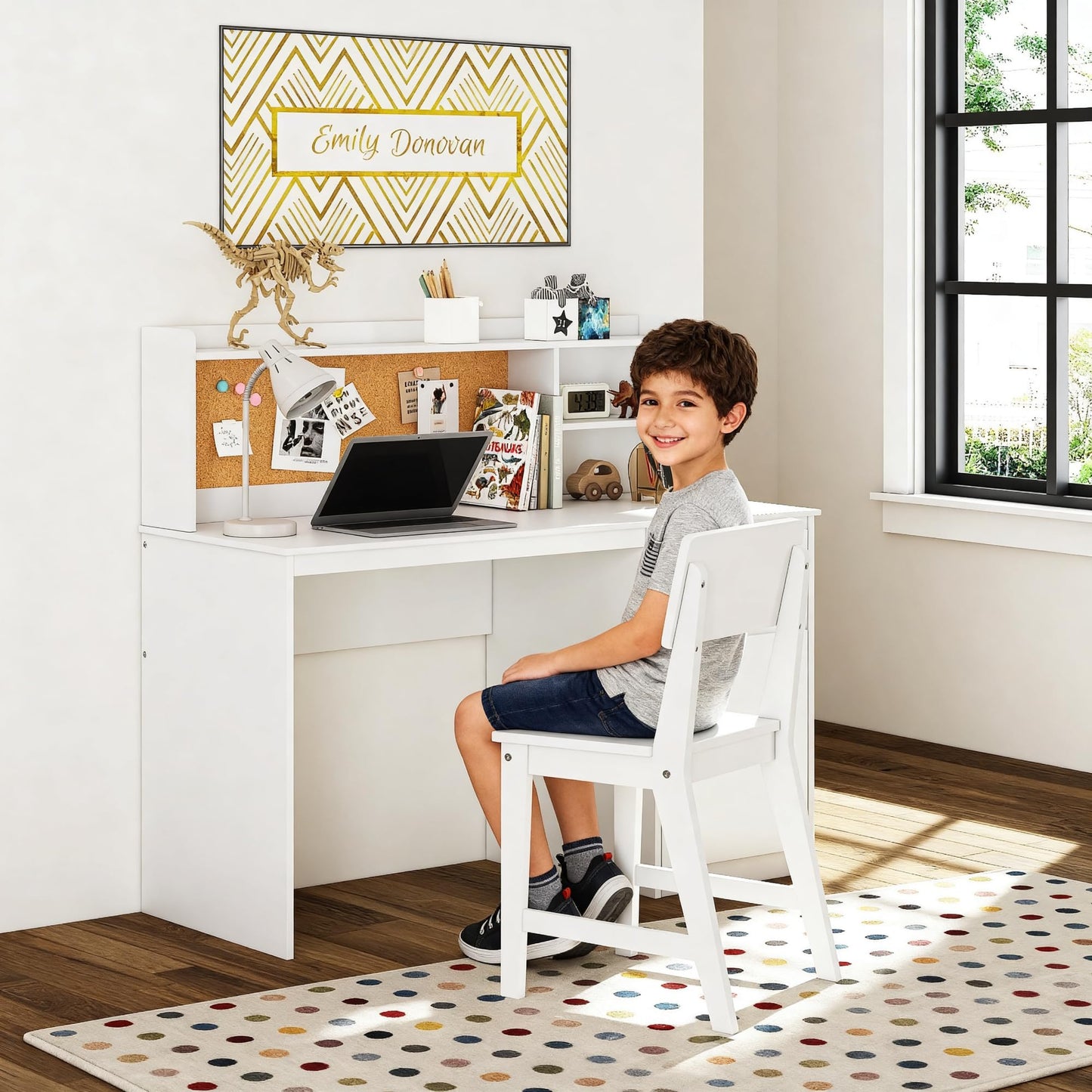 UTEX Kids Study Desk with Chair, Kids Desk and Chair Sets with Hutch for 5-12, Wooden Children Study Table, Student Writing Table Computer Workstation