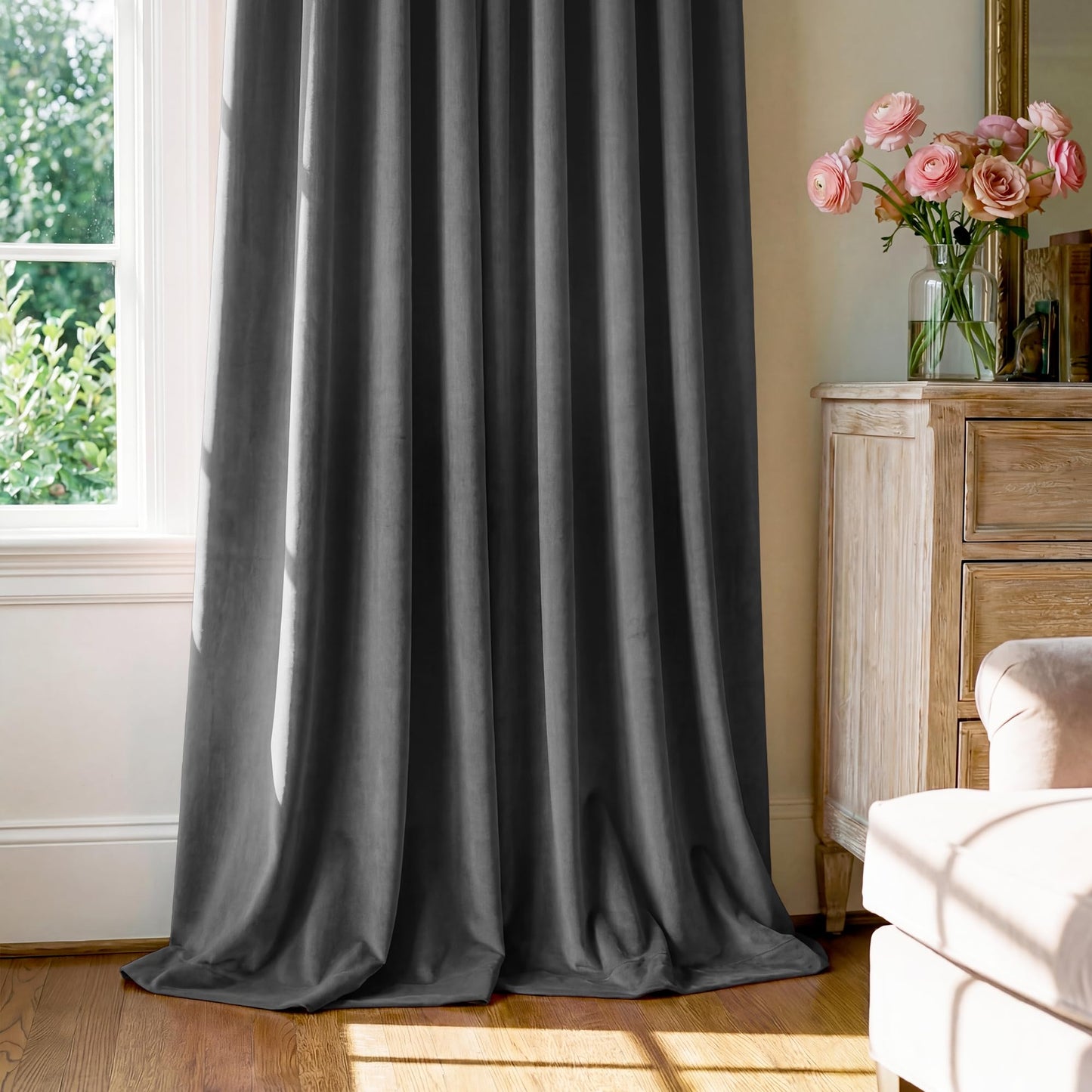 StangH Extra Long Velvet Curtain Panels - Super Soft Velvet Textured Blackout Drapes for Bedroom Thermal Insulated Window Privacy Blinds for Villa/Living Room, Grey, 52 x 108 Inch, 2 Panels