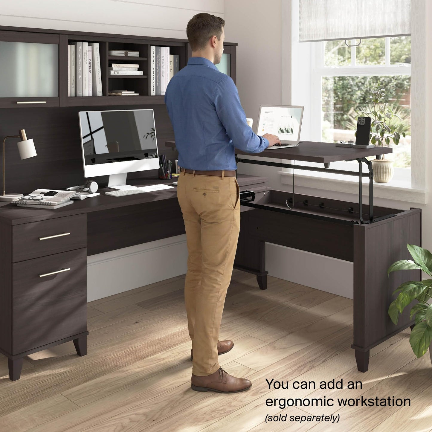 Bush Home 72-Inch Office Desk with Drawers and Hutch, Computer Desk with File and Box Drawers, Shelves and Storage Cabinet, Home Office Workstation, Somerset Collection, Storm Gray