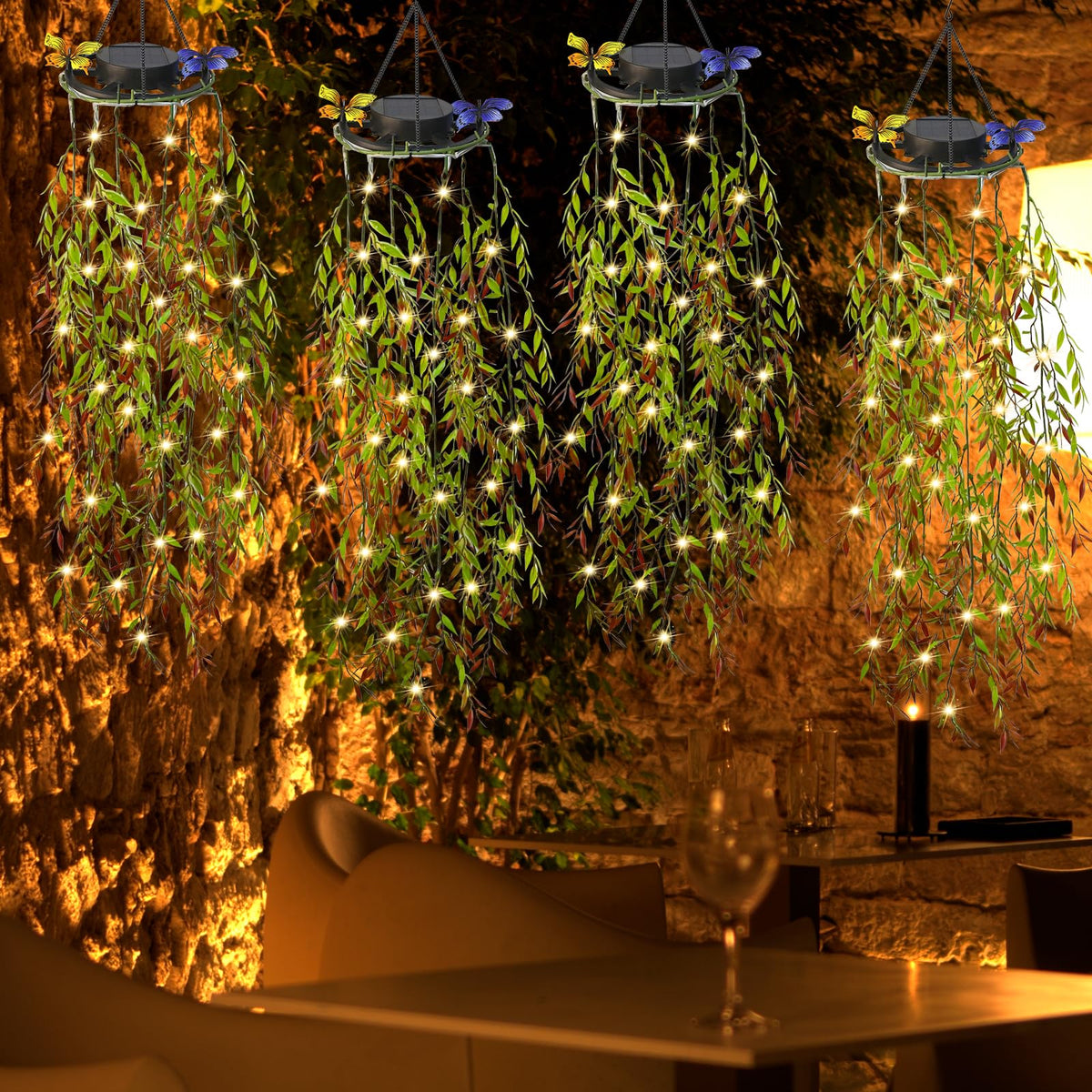 KagoLing Solar Lights Outdoor, Fake Plants with Fairy Lights, IP65 Waterproof Solar Lanterns for The Garden, Gifts for Women, Ideal for Christmas Party Wedding Garden Decoration, 4 Pack