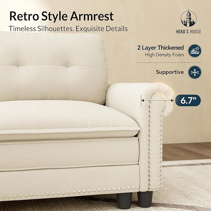 HERA'S HOUSE 73.2" Mid-Century Modern Loveseat, Oversized Sectional Couch