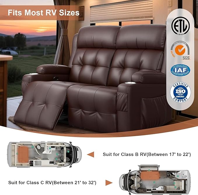 RV Loveseat Recliner Sofa, Wall Hugger Massage Reclining RV Couch
