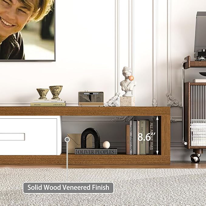Extendable TV Stand with 2 Drawers, Long Reversible Entertainment Center with