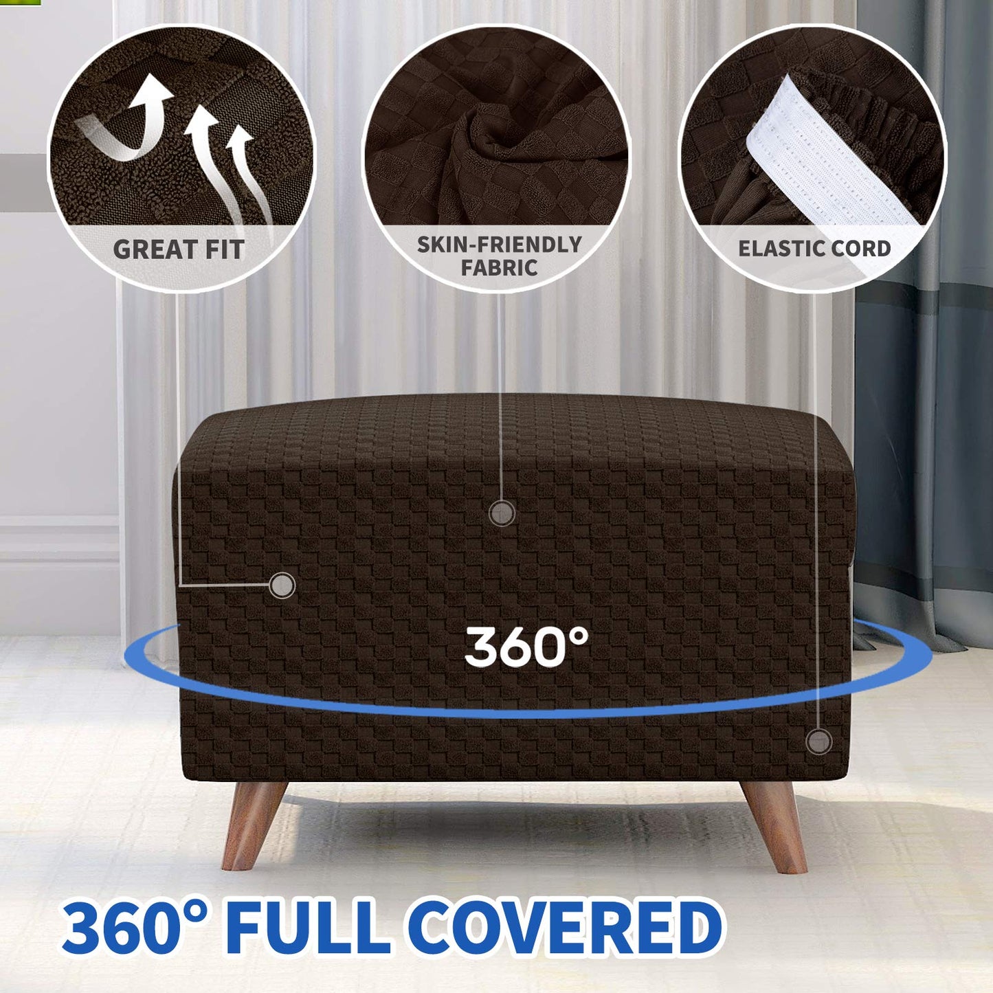 MAXIJIN Jacquard Ottoman Cover Slipcovers Folding Storage Stool Furniture Protector Cover Soft Thick Rectangle Foot Rest Slipcover with Elastic Bottom (Ottoman X-Large, Dark Coffee)