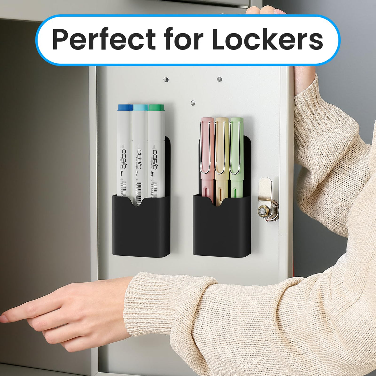 First-zgel 4 Pack Magnetic Marker Holder for Whiteboard, Wall Pen Cup Organizer for Dry Erase Markers, Pencils, Ideal for Classroom, Office, Refrigerator, and Locker (Black)