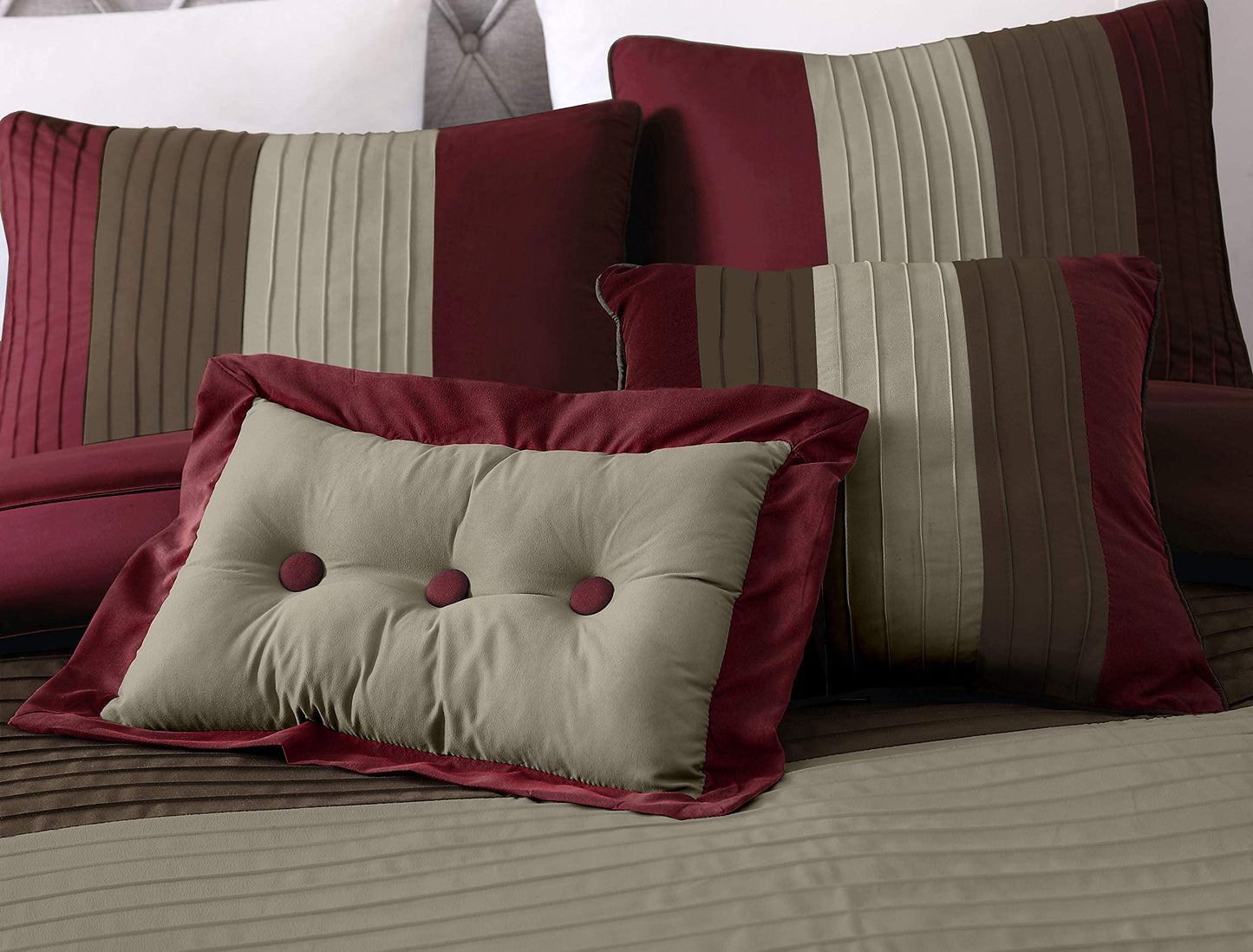 Chezmoi Collection Loft 8-Piece Luxury Striped Comforter Set (Full, Burgundy/Coffee/Brown)
