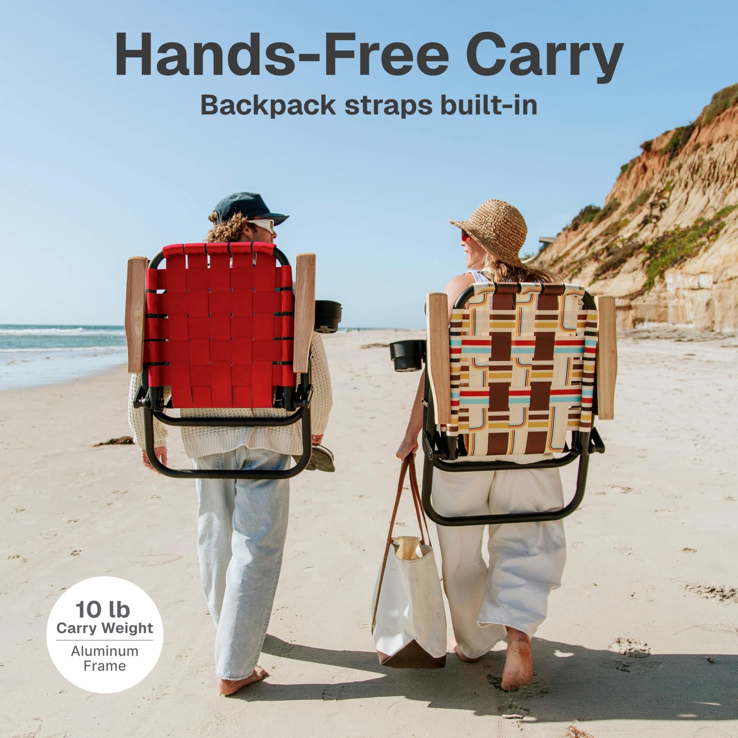 GoSports Outdoors WOVN Beach Backpack Chair - Premium Folding Camping Chair - 9 Styles Available - Burnt RED