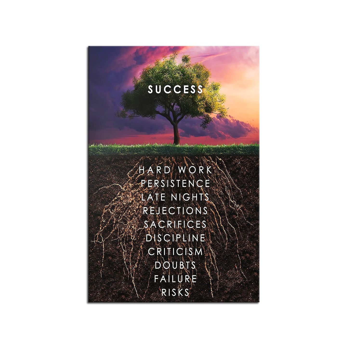 Success Tree Inspirational Quotes Canvas Wall Art Inspiring Entrepreneur Poster Print Artwork Painting Office Home Decoration Wall Decoration Frame Ready to Hang[12''W X 18''H]