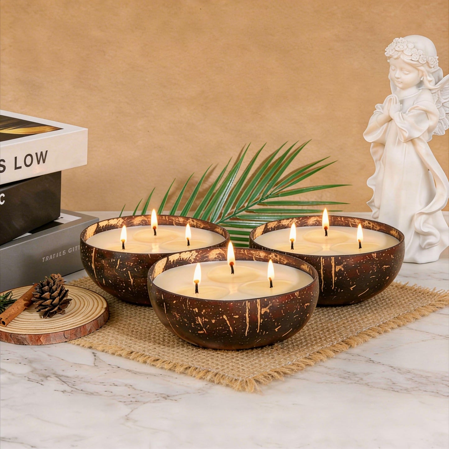 Viyffo Creamy Coconut Scented Candle, Large 18oz 3 Wick Non Toxic Soy Candles, Natural Coconut Shell Candle for Home, Soft & Creamy Aromatherapy for Relaxation & Spring Décor, Gift for Women & Men