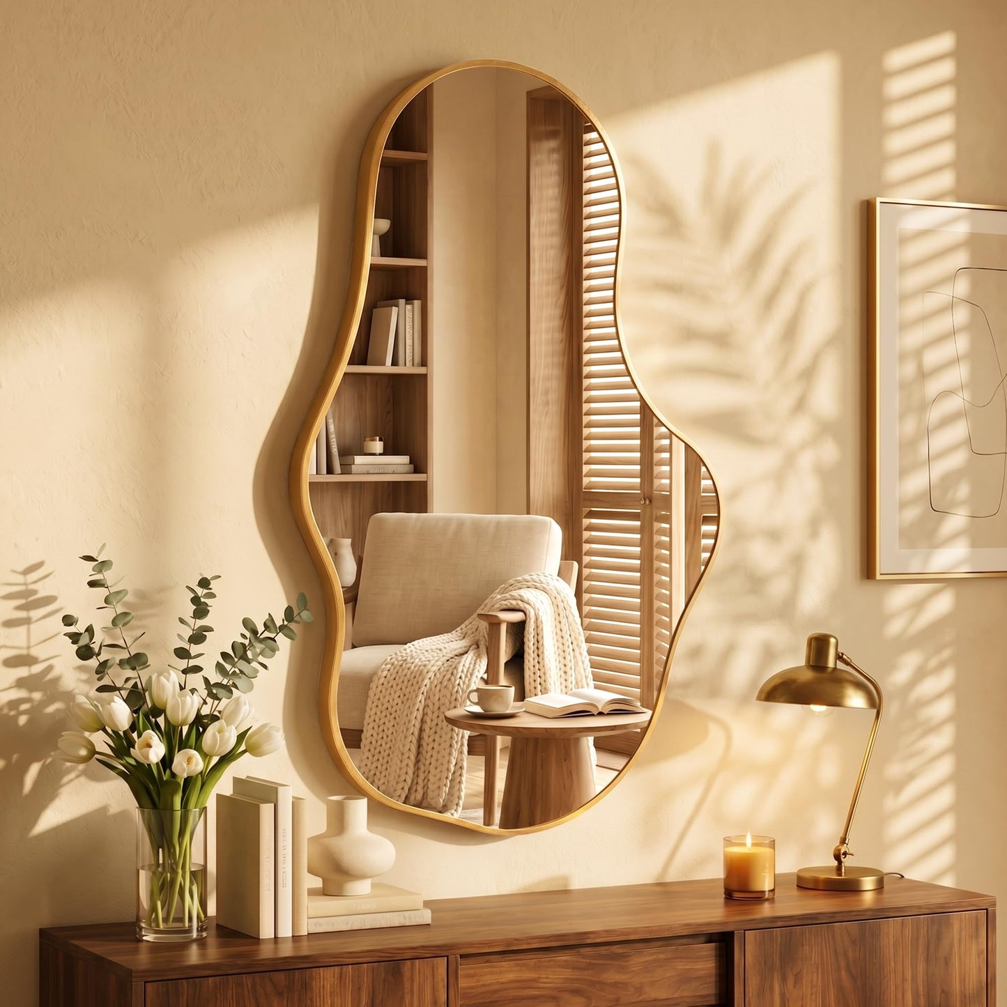 Dorlicecass Irregular Wall Mirror - Wall Mirrors Decorative 22"x 36" Asymmetrical Abstract Mirror Aviation Aluminum Alloy Frame Unique for Bathroom, Bedroom, Living Room, Cloakroom, Entryway Gold