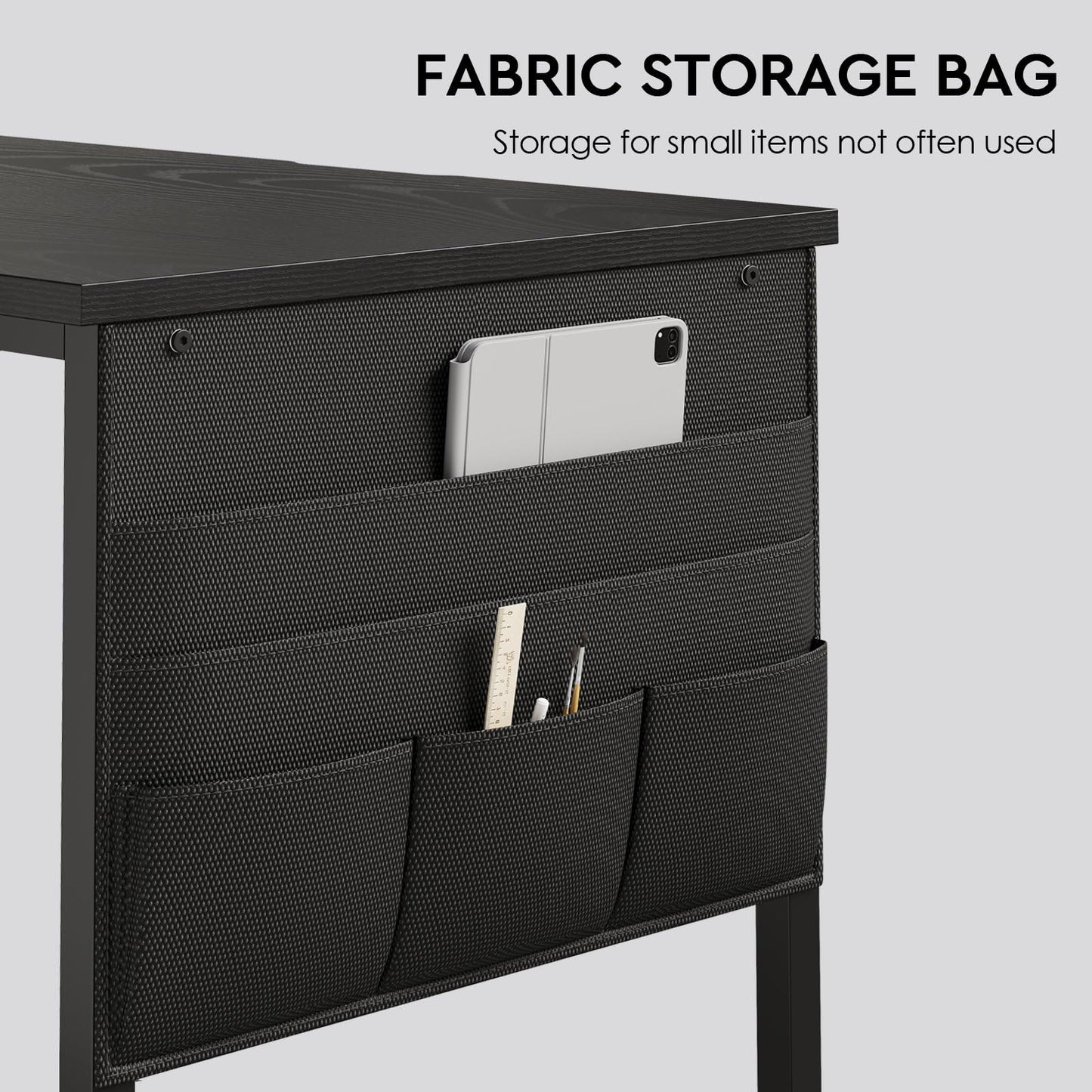Ｍａｉｈａｉｌ Maihail Small Desk with Drawers, 40 inch Computer Desk with Shelves, Writing Desk with Storage, Small Office Desk with Metal Frame, Black