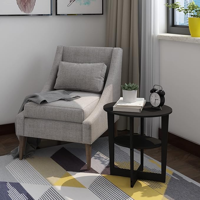 Furinno JAYA Side Table, 2-Tier Round Modern End Table