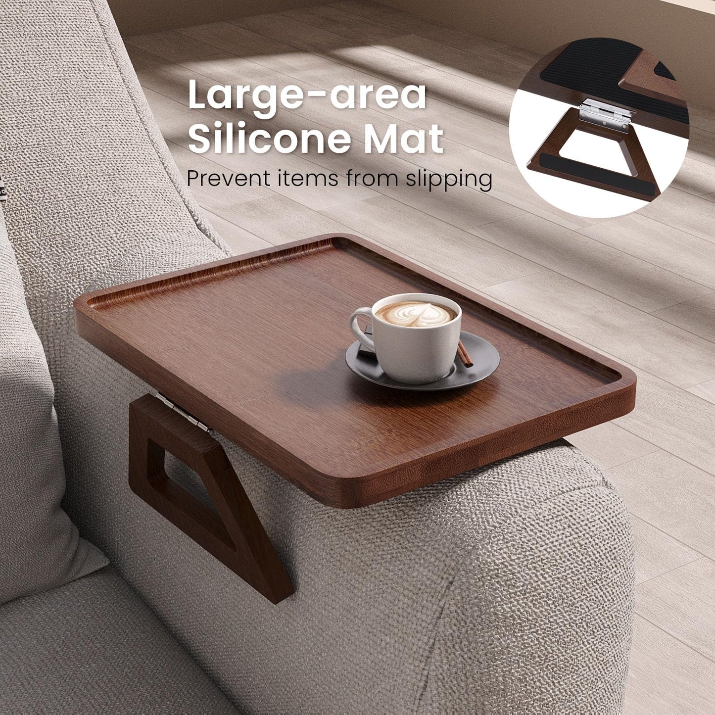 Danfoxer Couch Arm Tray,Bamboo Folding Sofa Tray,Sofa Armrest Tray Clip-On Couch Desk for Drinks,Snacks,Phone,Remote Control（Brown）