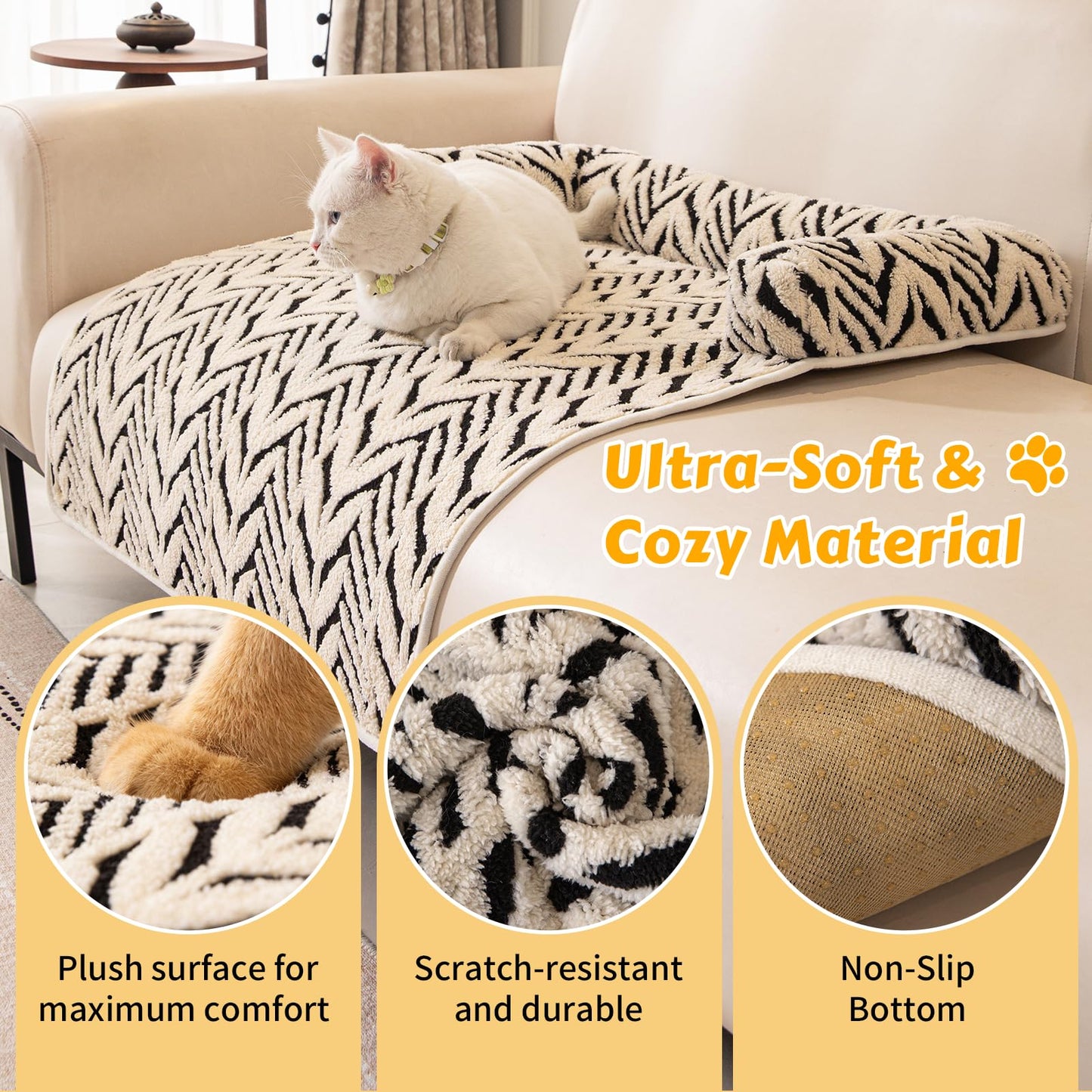 Calming Dog Bed Mats with Neck & Head Support, Soft Flannel Pet Couch Bed for Small and Medium Dogs & Cats, Pet Washable Couch Covers for Sofa