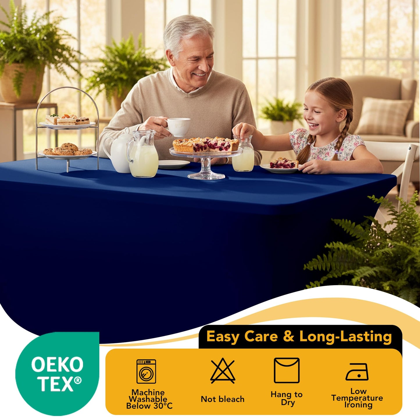 Dailyset 6-Pack Premium Navy Blue Spandex Tablecloths for 6ft Rectangle Tables, Stain & Wrinkle-Resistant, Washable Stretch Polyester Fitted Table Cover for Weddings, Banquets, Trade Shows Events