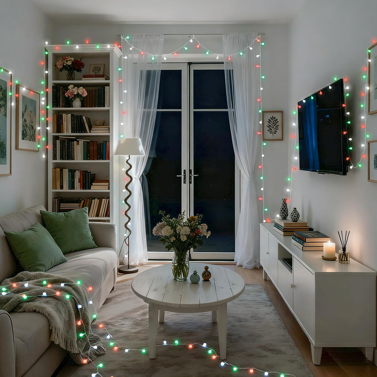 JMEXSUSS Globe String Lights, Red White and Green Christmas Lights，100 LED Plug