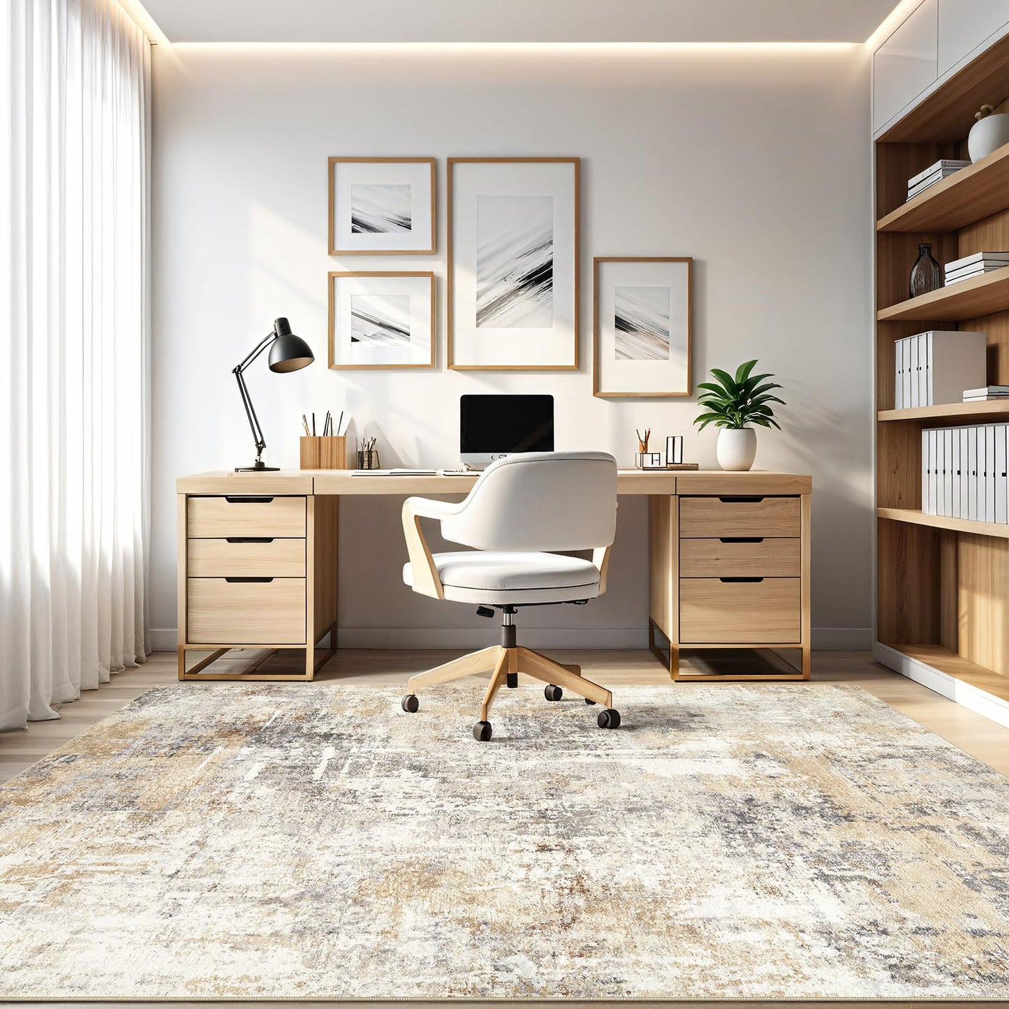 8x10 Area Rugs Living Room: Washable Large Abstract Neutral Modern Soft Rug Stain Resistant Indoor Floor Non-Slip Accent Carpet for Bedroom Nursery Playroom Dining Room Office Dorm Home- Grey Gold