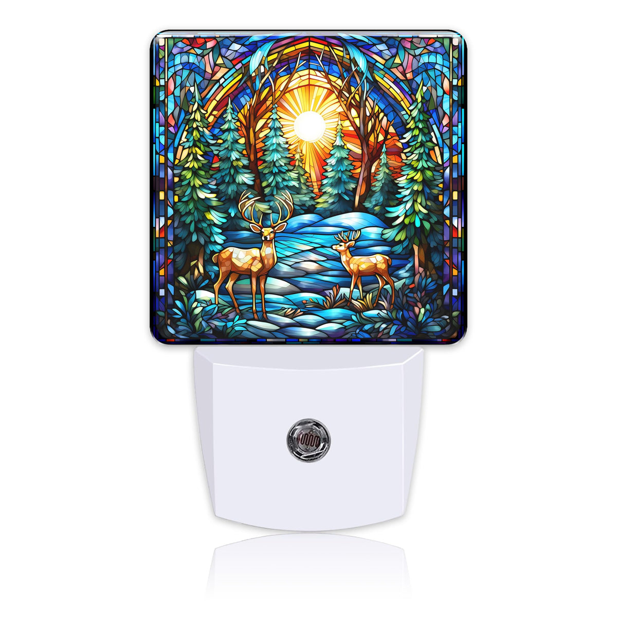 Uiaoiais Plug in Night Lights Christmas Stained Glass Deer Nightlight Plug Into Wall Dusk to Dawn Sensor LED Night Light for Kid Girls Boys Women Room Decor,Hallway,Kitchen,Bathroom,Nursery,Stairs