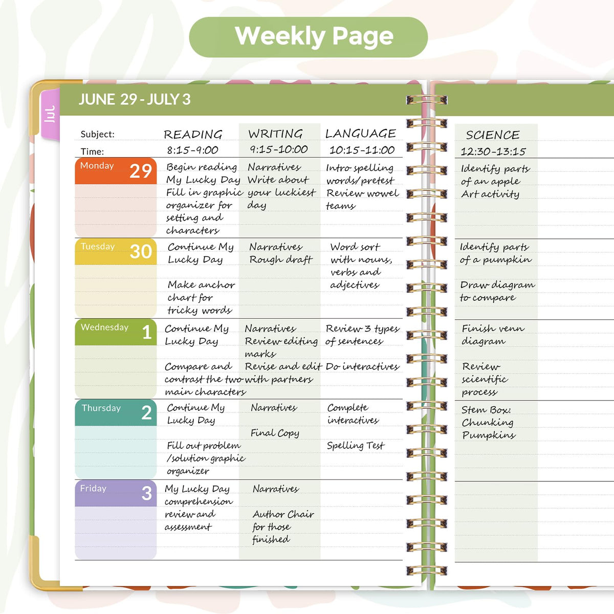 SKYDUE Teacher Planner 2026-2027 Academic Year, 8.5" x 11" Deluxe Teacher Lesson Planner with Monthly Tabs & Stickers, Lesson Plan Book 26-27, AbstractFloral