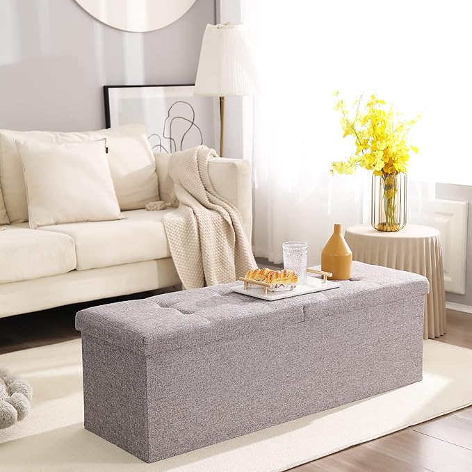 45.3 Inches Foldable Seat Footrest Shoe Bench End of Bed Storage