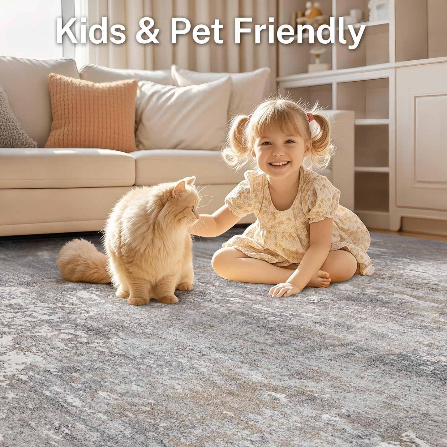 Micgeek Area Rug Living Room - 9X12 Abstract Washable Large Soft Foldable Non Slip Rug Neutral Modern Low Pile Carpet for Bedroom Nursery Dining Room Farmhouse Home Office Indoor - Grey Brown